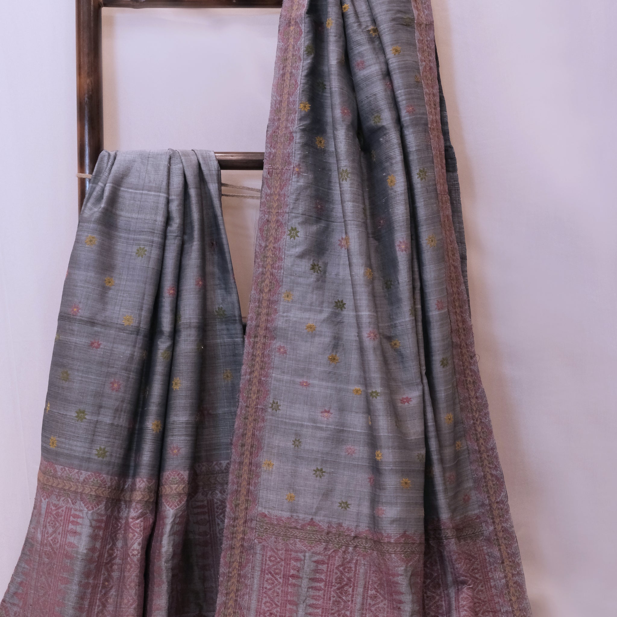 Mekhela Sador - Mulberry silk & cotton motifs in Eri silk natural dye