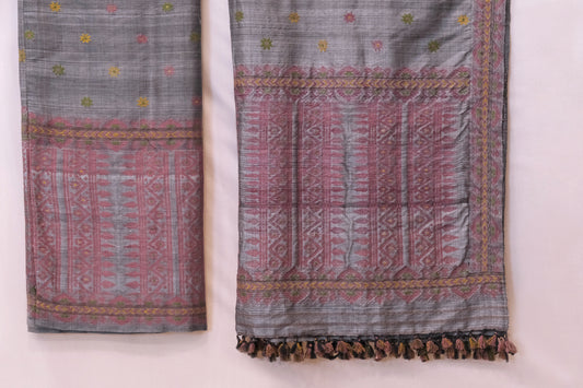 Mekhela Sador - Mulberry silk & cotton motifs in Eri silk natural dye