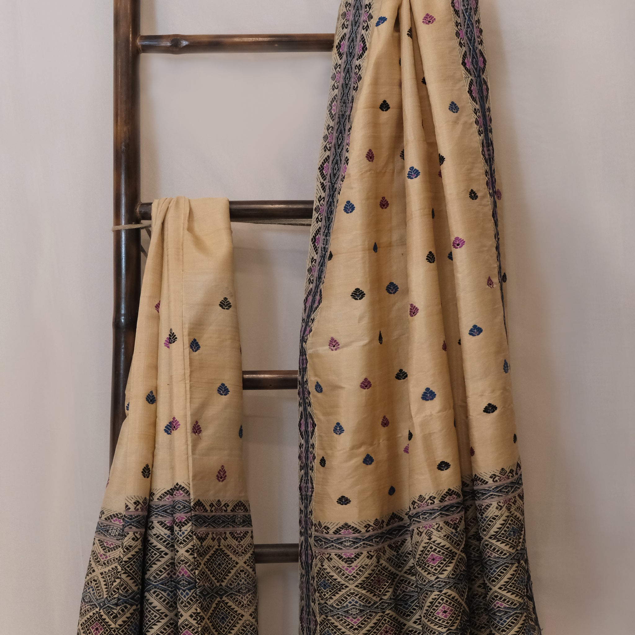 Mekhela Sador - Tassar silk & cotton motifs in Eri silk & cotton