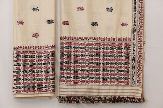 Mekhela Sador - Tassar silk & Eri silk motifs in cotton