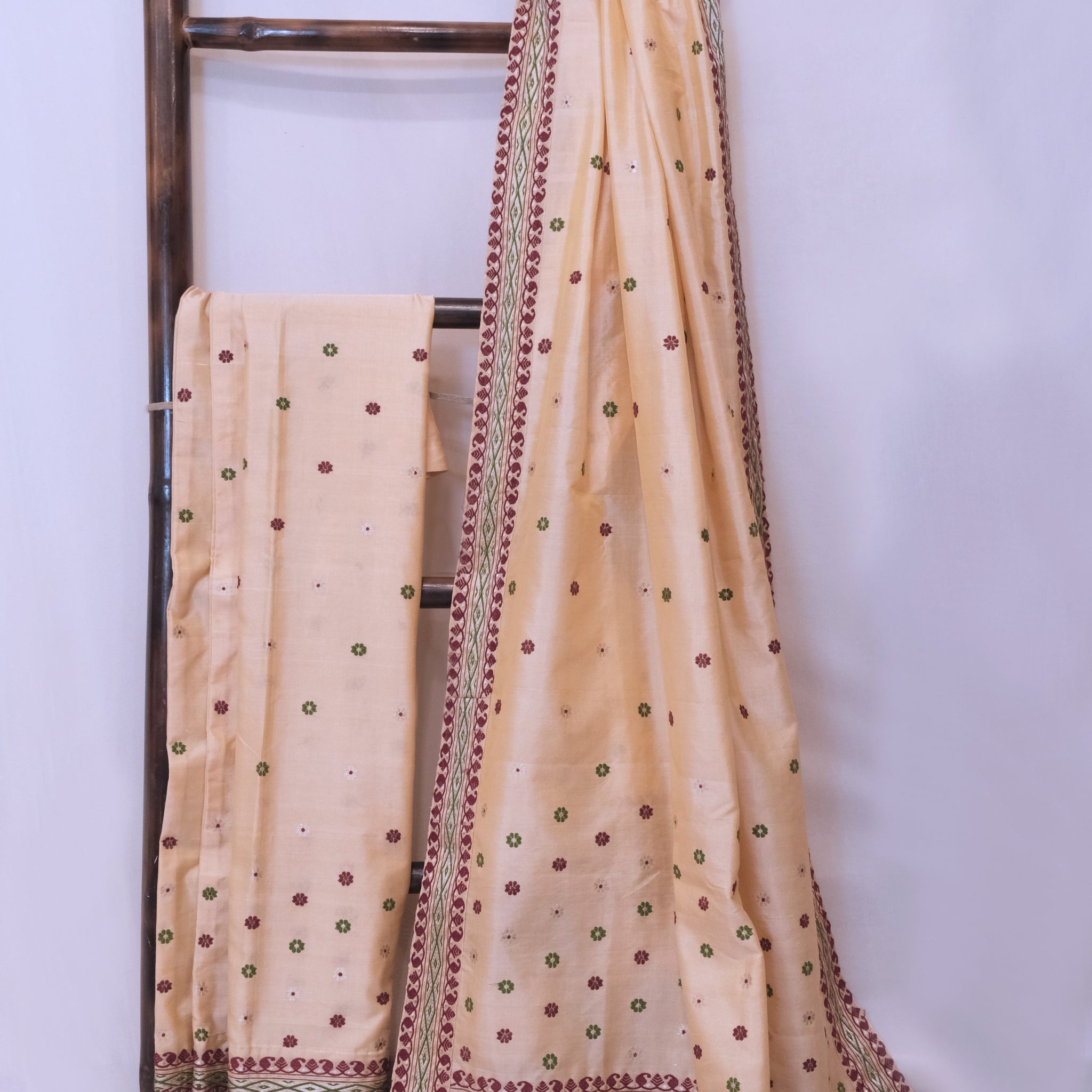 Mekhela Sador - Mulberry silk & cotton motifs Eri silk natural dye & silver zari