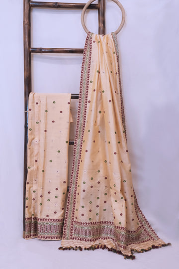 Mekhela Sador - Mulberry silk & cotton motifs Eri silk natural dye & silver zari