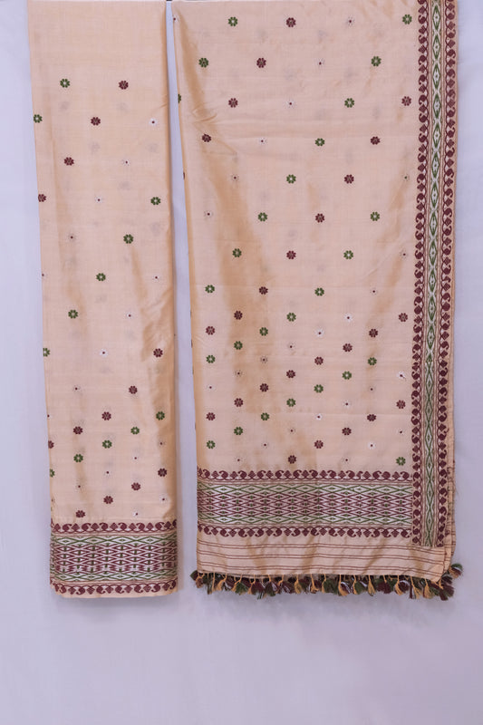 Mekhela Sador - Mulberry silk & cotton motifs Eri silk natural dye & silver zari