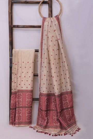 Mekhela Sador - Mulberry silk & tissue motifs in cotton