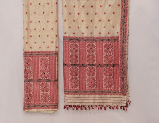 Mekhela Sador - Mulberry silk & tissue motifs in cotton