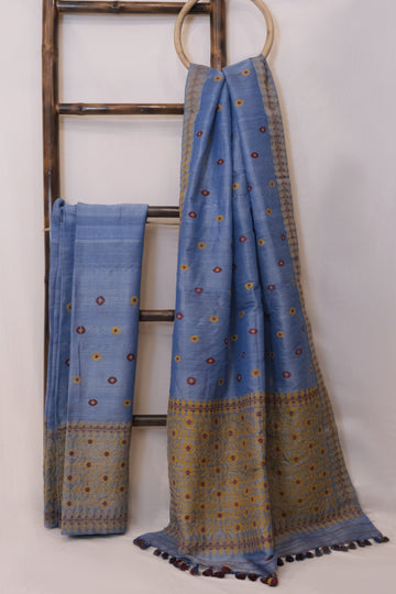 Mekhela Sador - Mulberry silk & cotton motifs in Eri silk natural dye