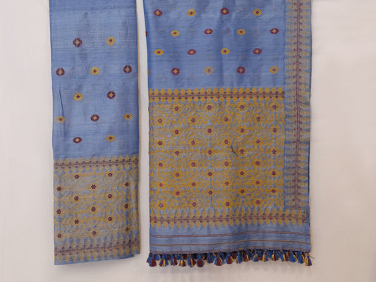 Mekhela Sador - Mulberry silk & cotton motifs in Eri silk natural dye