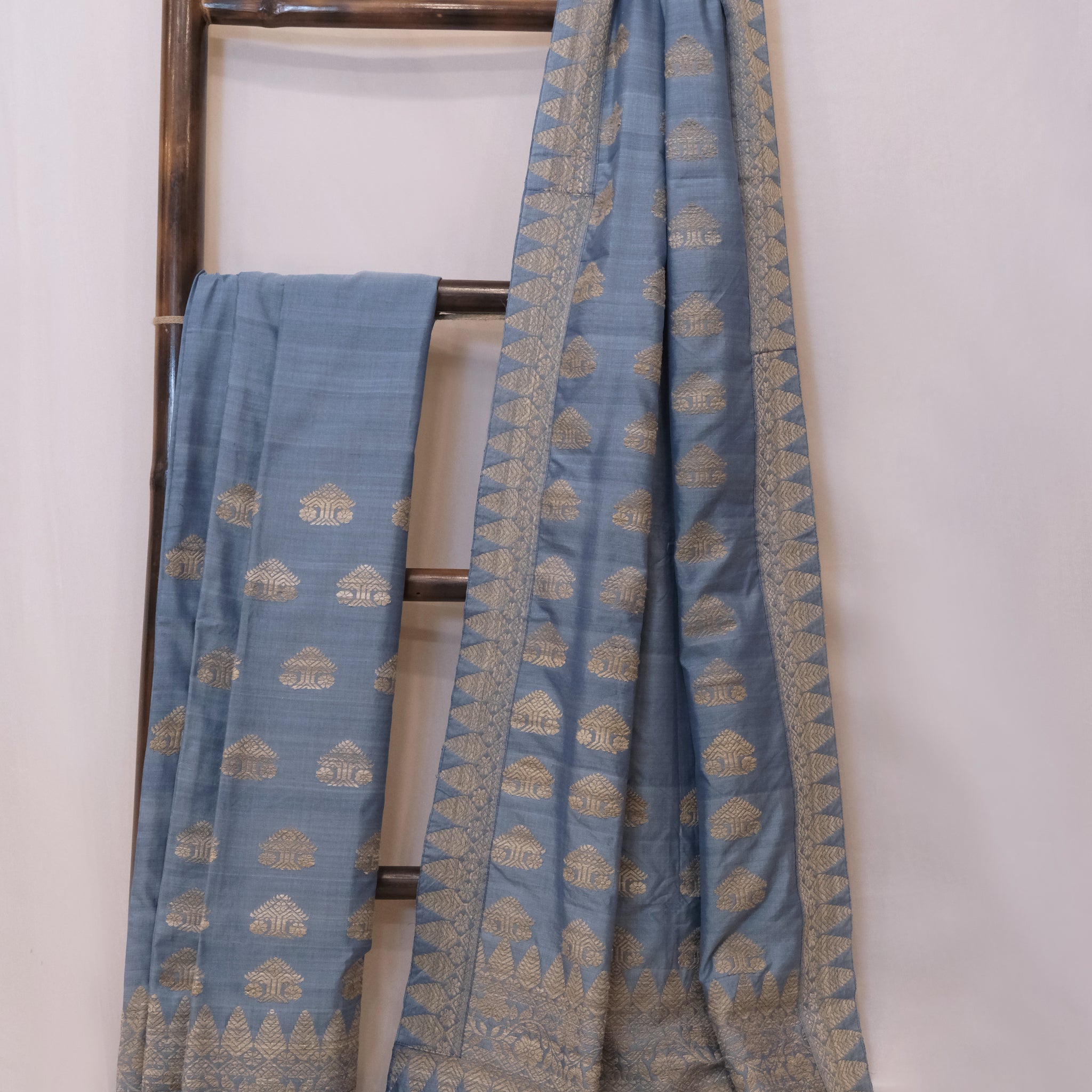 Mekhela Sador - Eri silk & cotton motifs in Muga ghisa silk