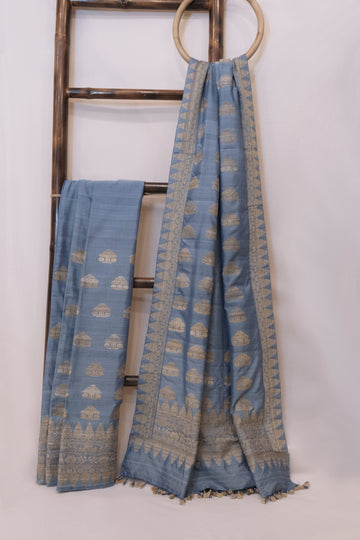 Mekhela Sador - Eri silk & cotton motifs in Muga ghisa silk