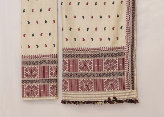 Mekhela Sador - Tassar silk & Mulberry silk motifs in Eri silk natural dye