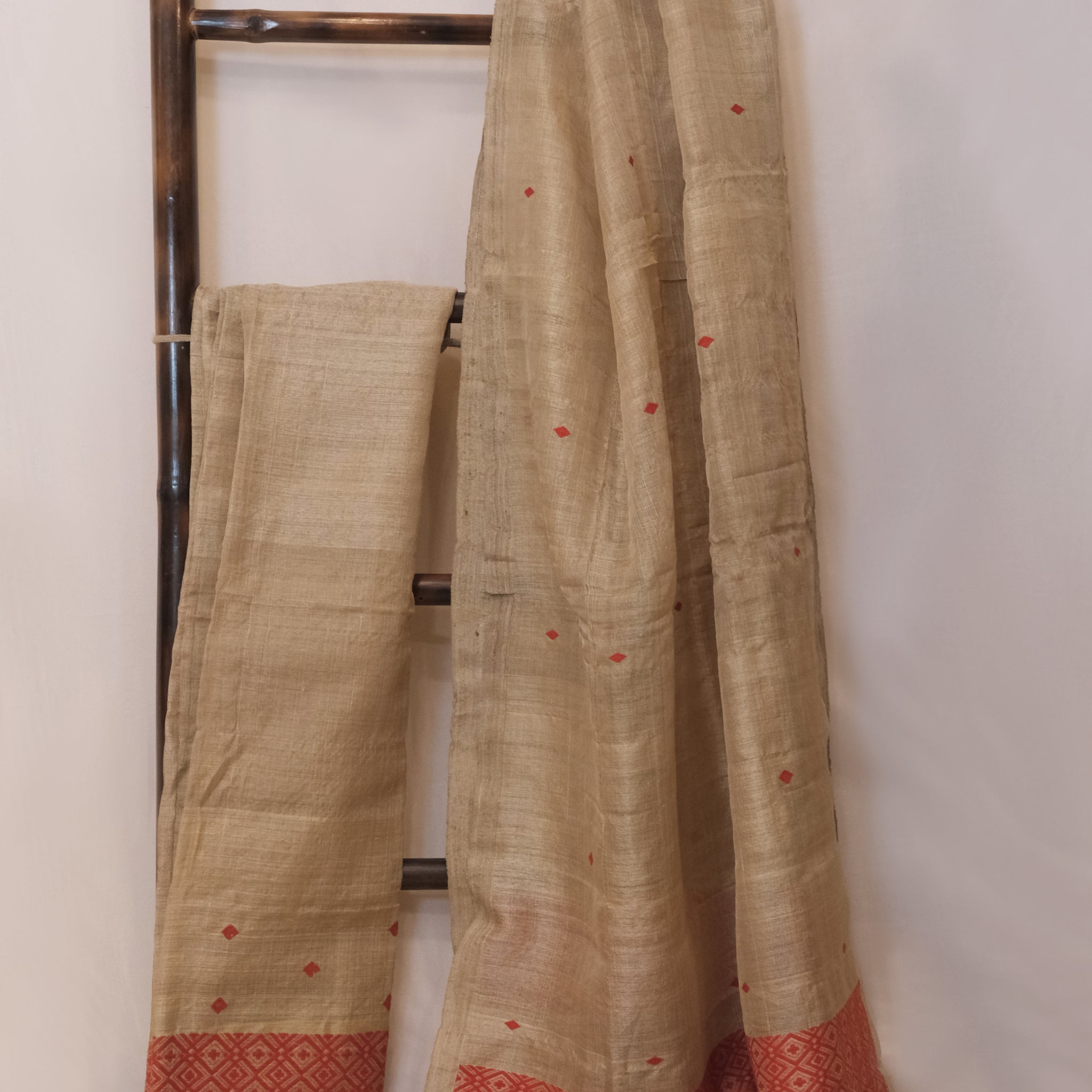 Mekhela Sador - Muga silk motifs in Eri silk natural dye