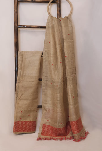 Mekhela Sador - Muga silk motifs in Eri silk natural dye