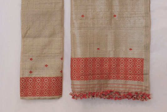 Mekhela Sador - Muga silk motifs in Eri silk natural dye