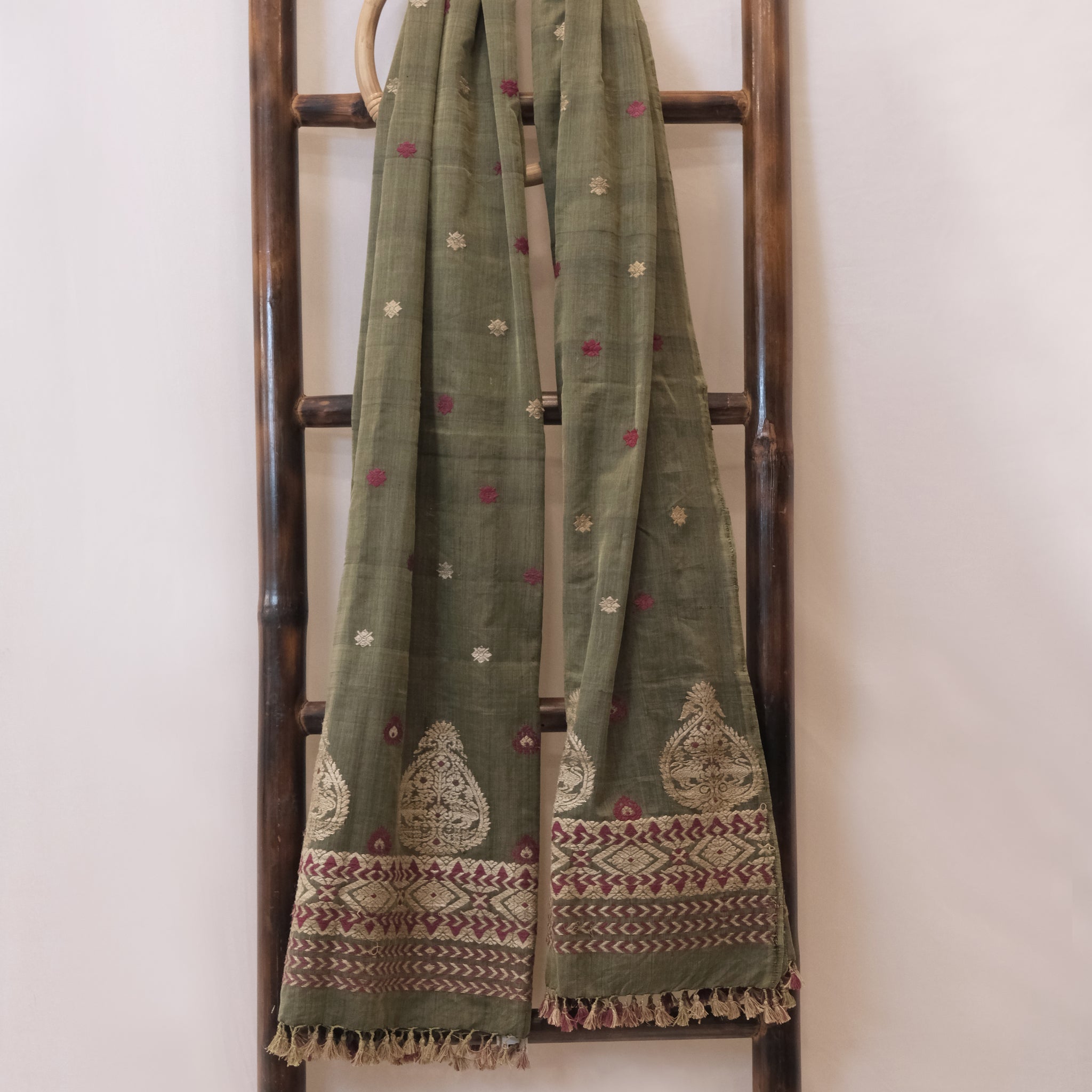 Dupatta - Mulberry silk & cotton motifs in Eri silk natural dye