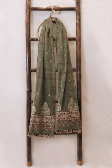 Dupatta - Mulberry silk & cotton motifs in Eri silk natural dye