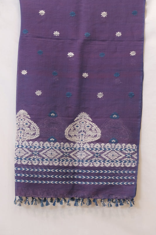 Stole - Mulberry silk & cotton motifs in Muga ghisa silk