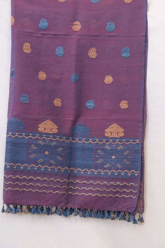 Stole - Mulberry silk (nuni silk) & cotton motifs in Eri silk natural dye