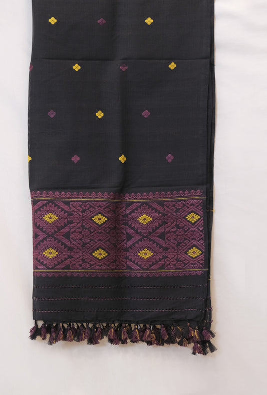 Stole - Mulberry silk (nuni silk) & cotton motifs Eri silk natural dye