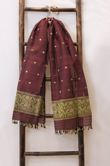 Stole - Mulberry silk (kesapat) & cotton motifs Eri silk natural dye