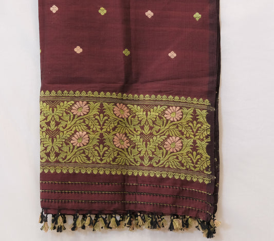 Stole - Mulberry silk (kesapat) & cotton motifs Eri silk natural dye