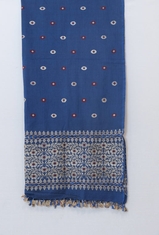 Single Sador - Mulberry silk & cotton motifs in Muga ghisa silk