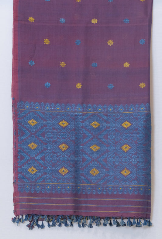 Single Sador - Mulberry silk (nuni silk) & cotton motifs Eri silk natural dye