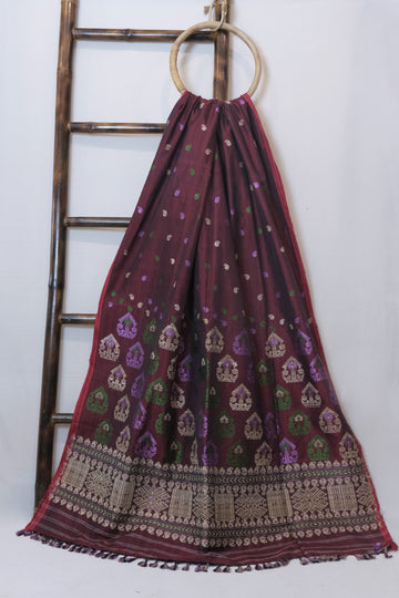 Saree - Mulberry silk & cotton motifs Muga ghisa silk