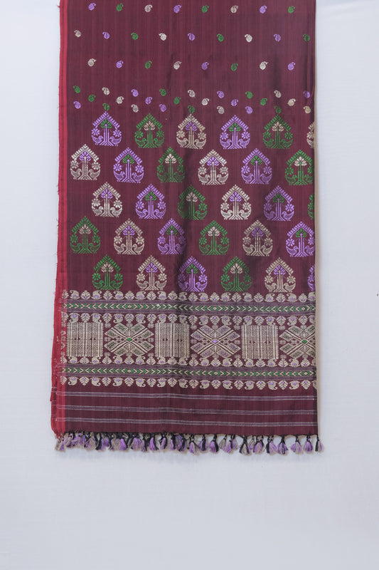 Saree - Mulberry silk & cotton motifs Muga ghisa silk