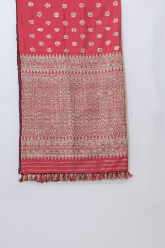 Saree - Mulberry silk & cotton motifs in Muga ghisa silk