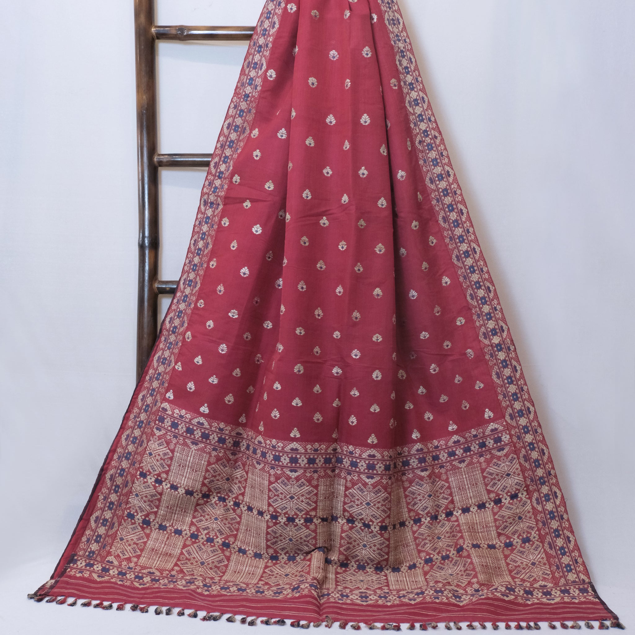 Saree - Mulberry silk (Kesapaat) motifs Muga ghisa silk