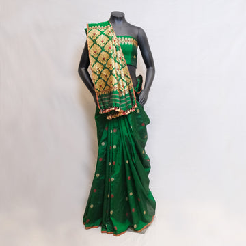 Saree - Mulberry silk & cotton, Motifs in Tassar silk
