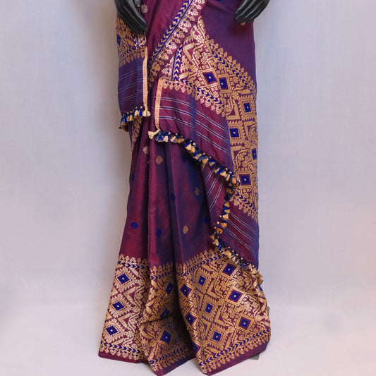 Mekhela Sador - Mulberry silk & cotton, motifs in Tassar silk