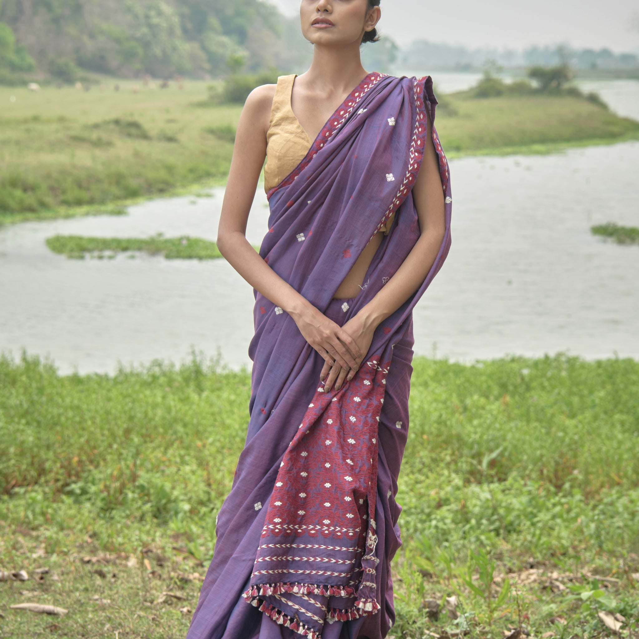 Saree - Paat silk & cotton motifs in eri silk