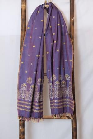 Stole - Mulberry silk & cotton motifs Eri silk natural dye & Muga ghisa silk