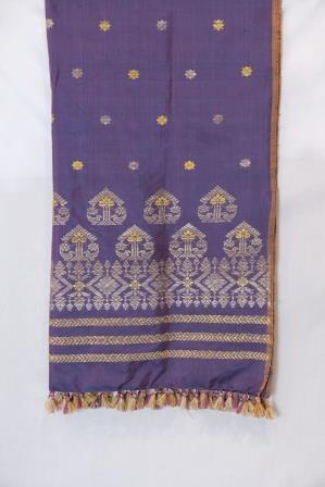 Stole - Mulberry silk & cotton motifs Eri silk natural dye & Muga ghisa silk