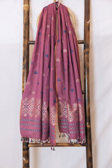 Stole - Mulberry silk & cotton motifs in Tassar silk & Eri silk natural dye