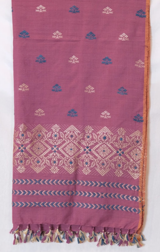 Stole - Mulberry silk & cotton motifs in Tassar silk & Eri silk natural dye