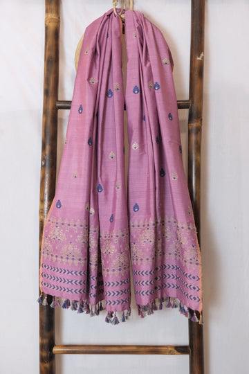 Stole - Mulberry silk & cotton motifs in Muga ghisa & Eri silk natural dye