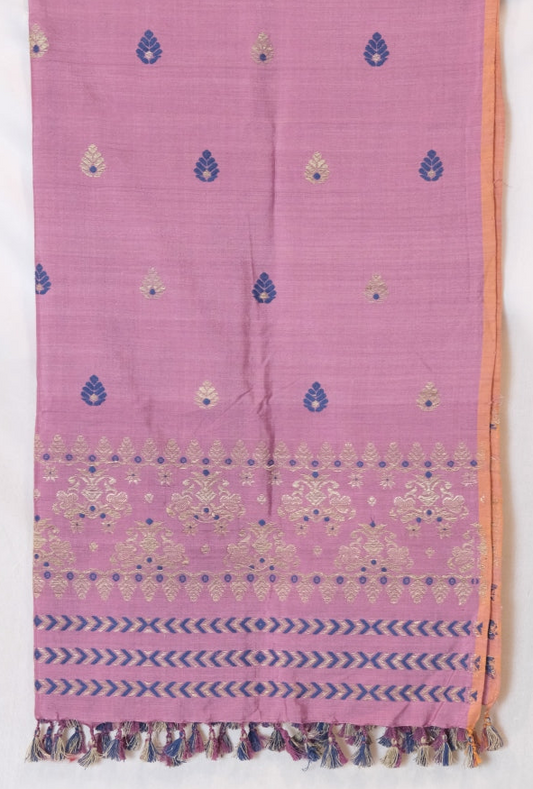 Stole - Mulberry silk & cotton motifs in Muga ghisa & Eri silk natural dye