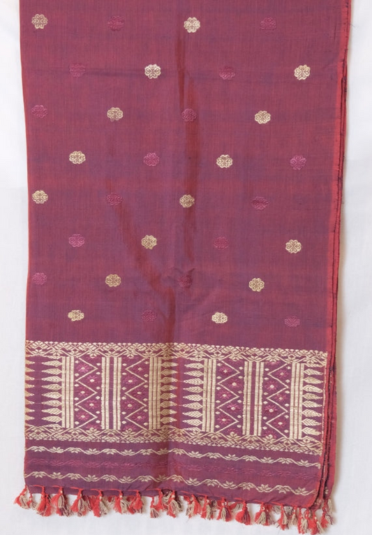 Dupatta - Mulberry silk & cotton motifs in Muga ghisa silk & Eri silk natural dye