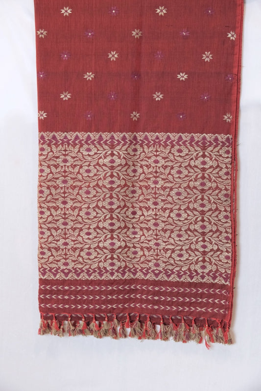 Dupatta - Mulberry silk & cotton motifs Muga ghisa & Eri silk natural dye