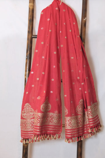 Dupatta- Mulberry silk & cotton motifs Muga ghisa silk