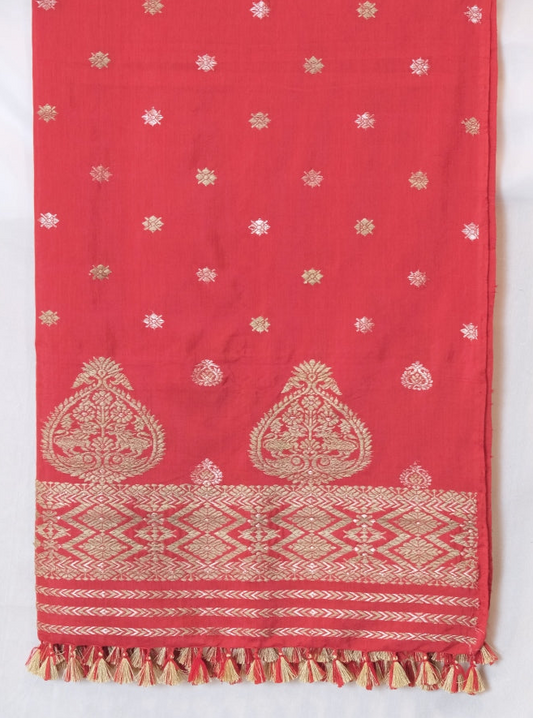 Dupatta- Mulberry silk & cotton motifs Muga ghisa silk