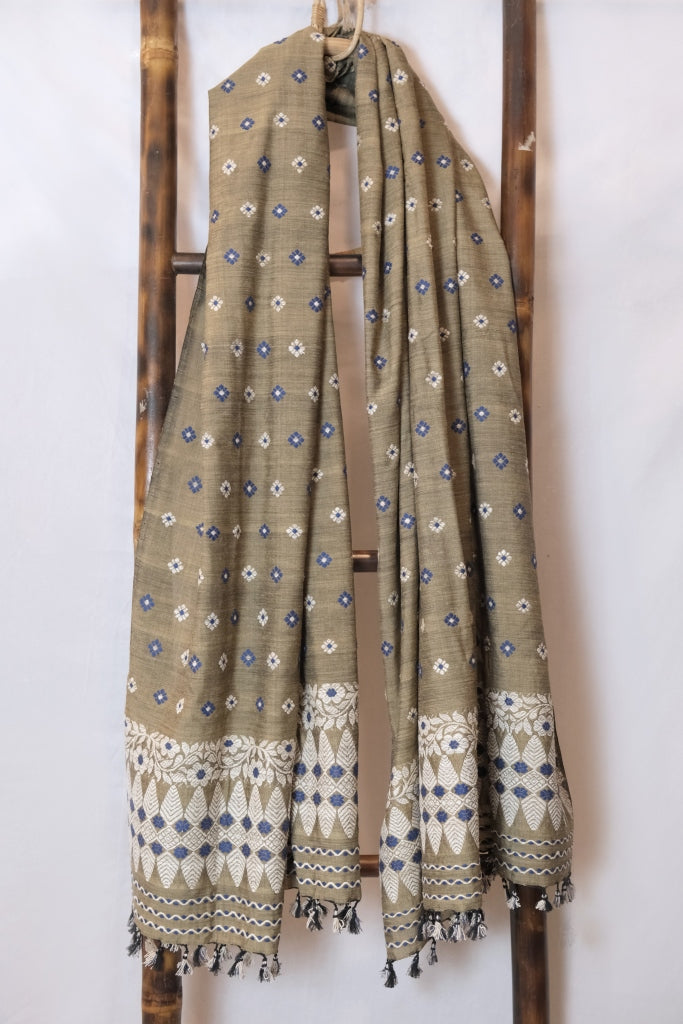 Dupatta - Eri silk natural dye & cotton with motifs in Eri silk natural dye