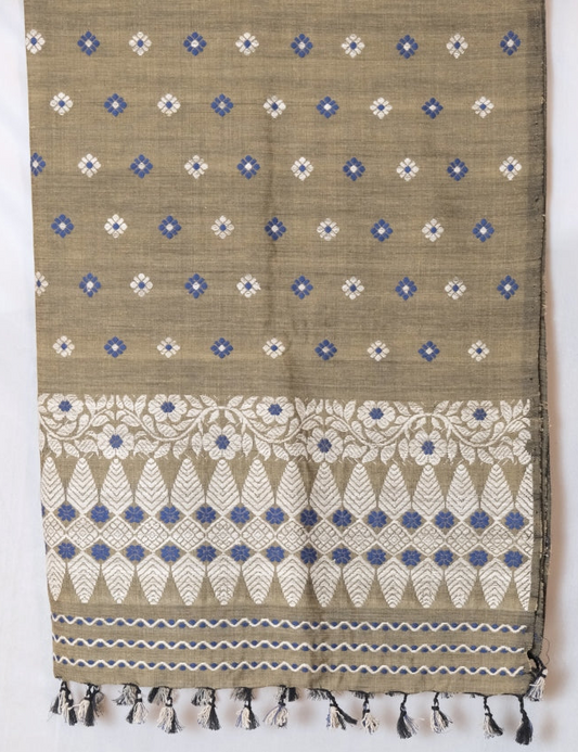 Dupatta - Eri silk natural dye & cotton with motifs in Eri silk natural dye