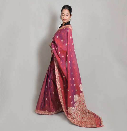 Saree - Kesapat silk & cotton, motifs in Muga ghisa