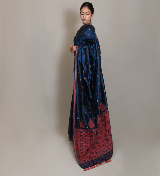 Saree - Mulberry silk & cotton, motifs in Eri silk