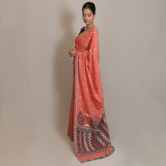 Saree - Mulberry silk & cotton, motifs in Eri silk