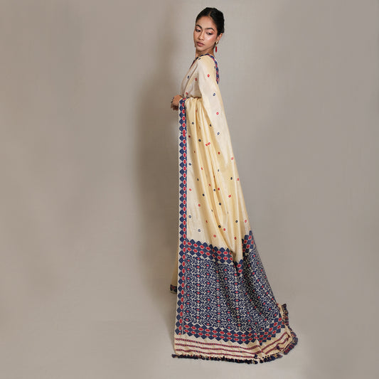 Saree - Mulberry silk & cotton, motifs in Eri silk