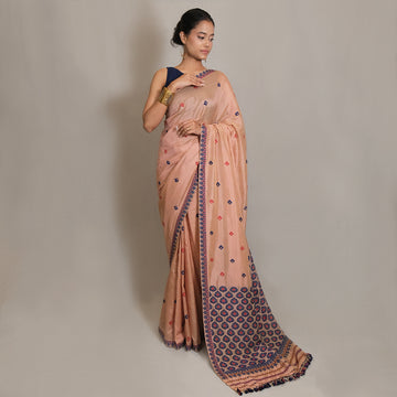 Saree - Mulberry silk & cotton motifs in Eri silk